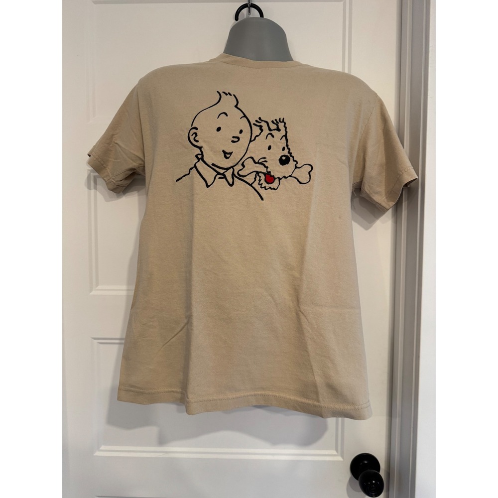 Vintage 1996 Tintin & Snowy Moulinsart Made in Belgium T-Shirt Tan Medium